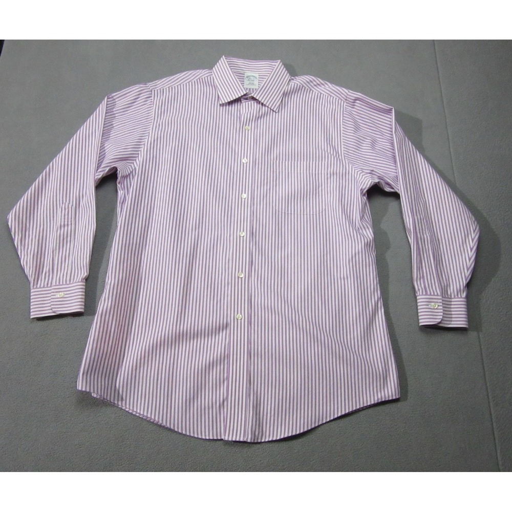 Brooks Brothers Shirt Men 16.5 33 Pink White Striped Slim Fit Dress Oxford